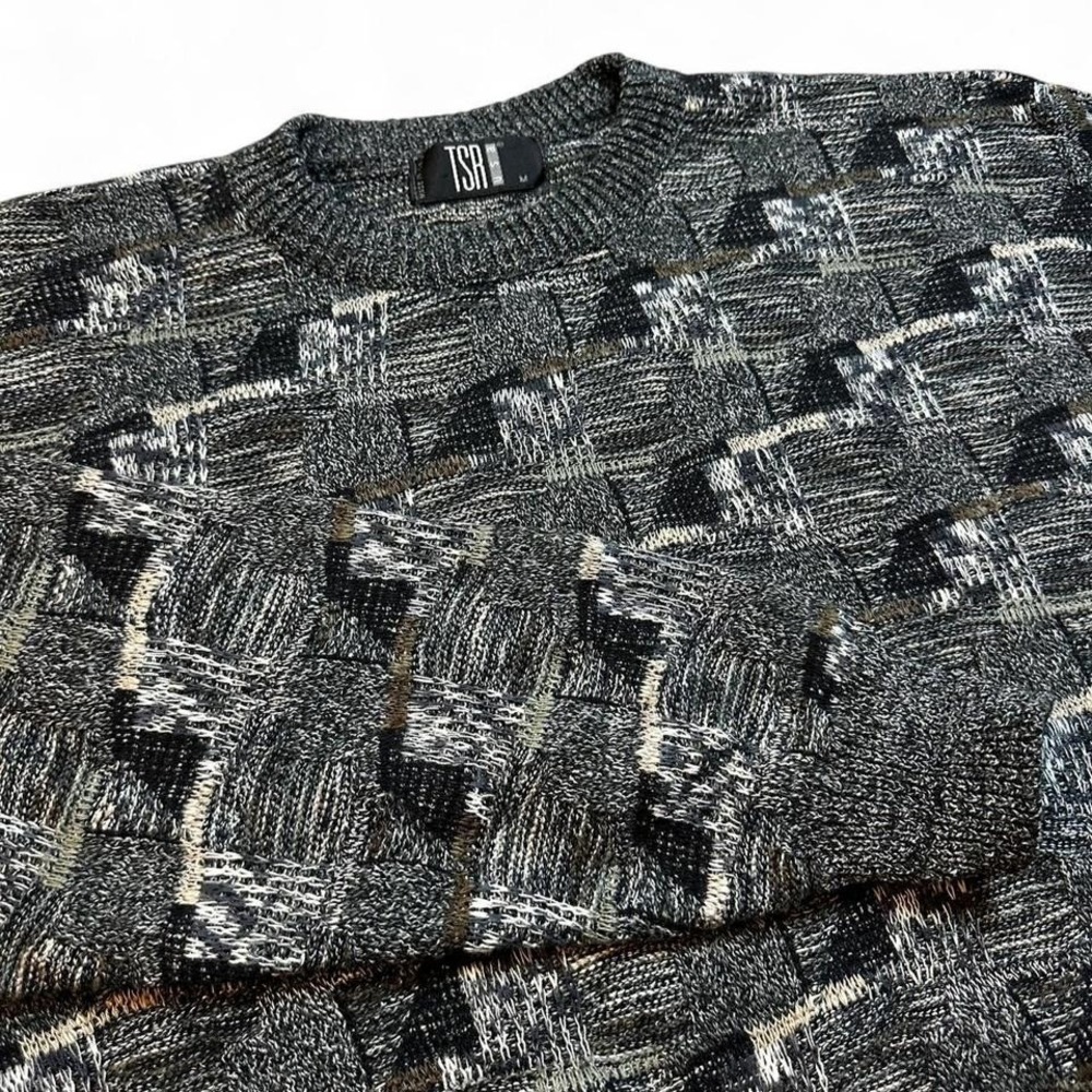 Vintage knitted TSR geometric grandpa grunge sweater size‎ medium
